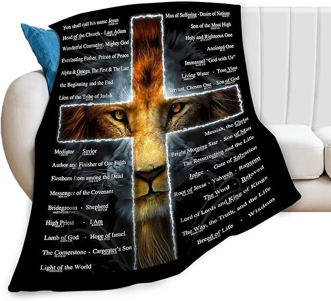 Christian Lion Scripture Jesus Throw Blanket for Women Men Kids Adults, Soft Warm Cozy Fleece Blanket for Couch Sofa Bed, 40"x50"