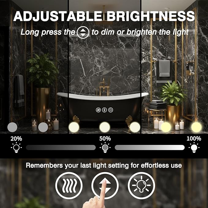 60x36 Hollywood Lit Bathroom Mirror with LED Bulbs, Colors Changeable & Brightness Dimmable, Anti Steam, Memory Function, ETL Listed, Tempered Glass, Wall Mountable, Horizontal/Vertical