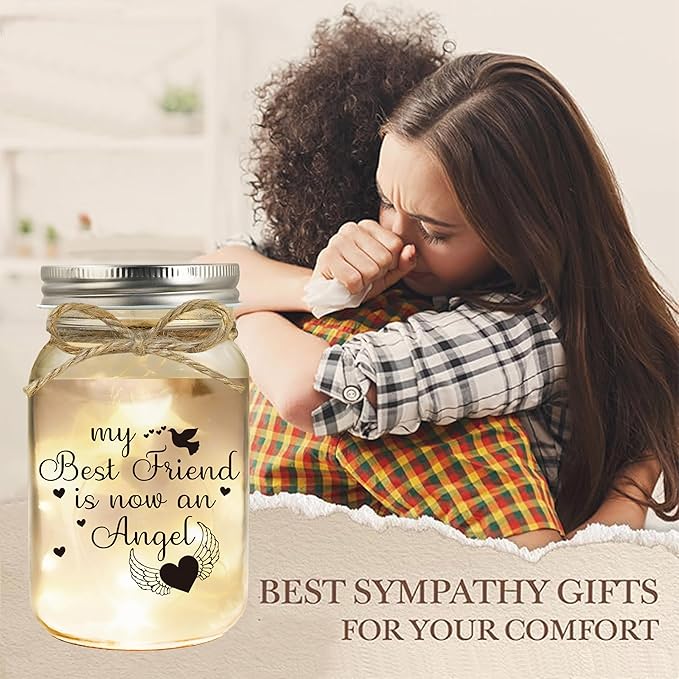 Memorial Gifts Mason Jar Light, Loss of Best Friend, in Memory of BFF, Angel Friend, Heart and Wings, Thoughtful Sympathy, Remembrance Gift
