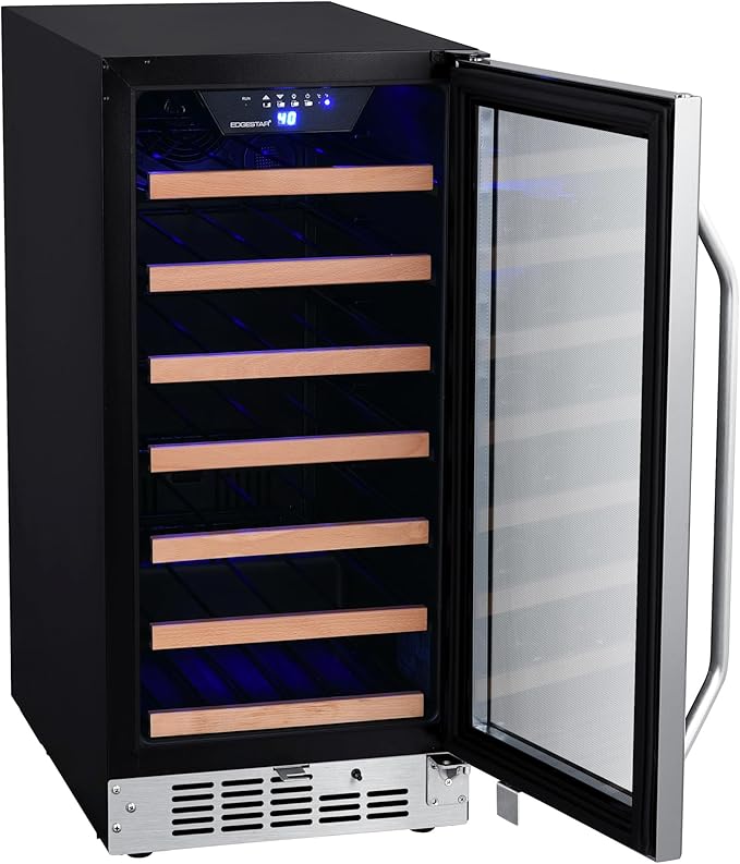 EdgeStar CWR302SZ 15 Inch Wide 25 Bottle Built-In Single Zone Wine Cooler with Reversible Lockable Door and LED Lighting - Stainless Steel