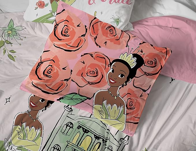Jay Franco Disney The Princess and The Frog Beauty & Grace 7 Piece Full Size Bed Set - Includes Comforter & Sheet Set Featuring Tiana - Super Soft Bedding Fade Resistant Microfiber (Official Product)