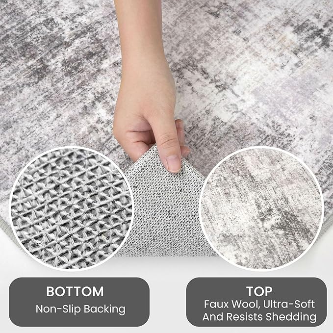 IOHOUZE Abstract Area Rugs and Runners Sets 2x3 and 2x5 Ft, Washable Entryway Rug and Runner Set, Non Slip Kitchen Rug Set, Printed Faux Wool Modern Floor Carpet for Hall Kitchen Entrance, Grey Beige