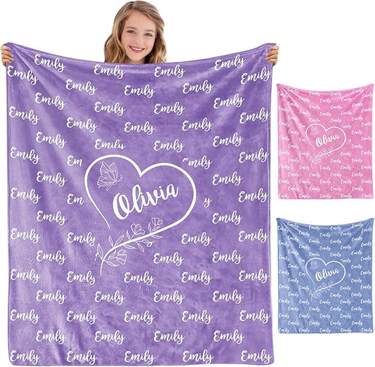 Ships Next Day, Personalized Blanket for Teen Boys Girls, Custom Blanket with Name Customized Flannel Throw Christmas Birthday Blanket Gifts for Kids or Adult
