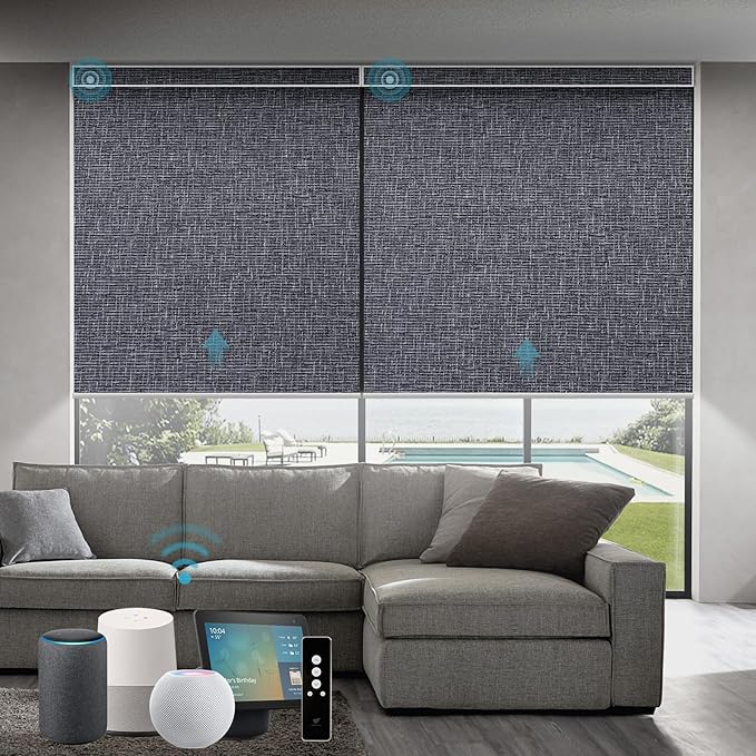SmartWings Motorized Blackout Roller Blinds Work with Matter Homekit Z-Wave Thread Alexa Google, Smart Window Shades for Bedroom, Cordless Remote Control Customized 16"-110" W, Eclipse Charcoal