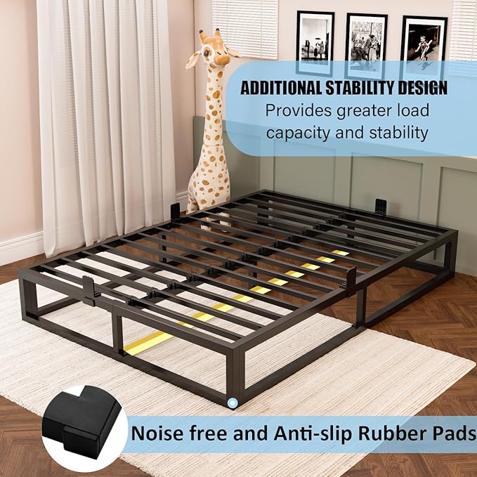 10 Inch California King Bed Frame with Steel Slat Support, Low Profile King Metal Platform Bed Frame Support Mattress Foundation, No Box Spring Needed/Easy Assembly/Noise Free