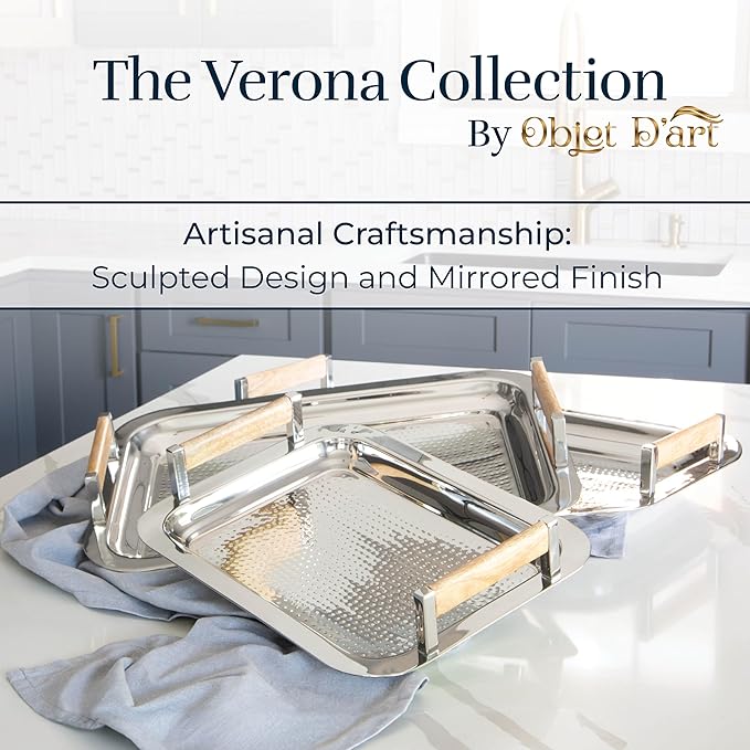 Decorative Silver Tray by Objet D’Art, Verona Beaufort Round Bar Tray for Living Room, Ottoman and Coffee Table, Trays for Candles, Liquor, and Centerpieces