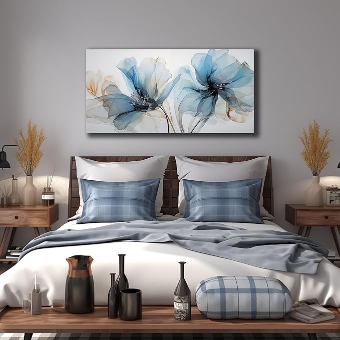 LAOTOART Flower Pictures Wall Decor For Bedroom Blue Canvas Wall Art For Office Women Modern Canvas Wall Art For Living Room Size 20 x 40 Inch