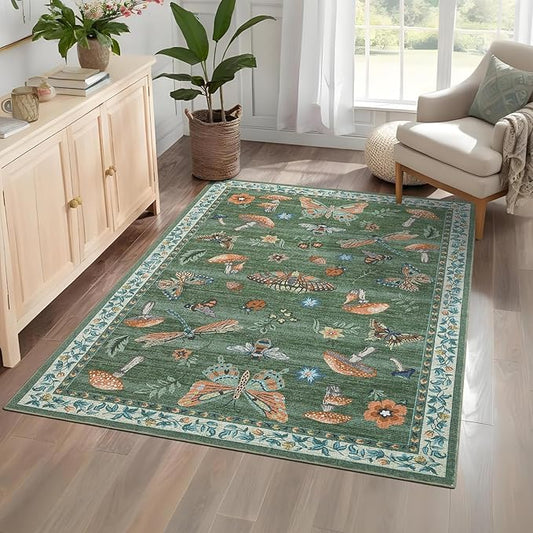 Mushroom Insect Area Rug 3x5 Green