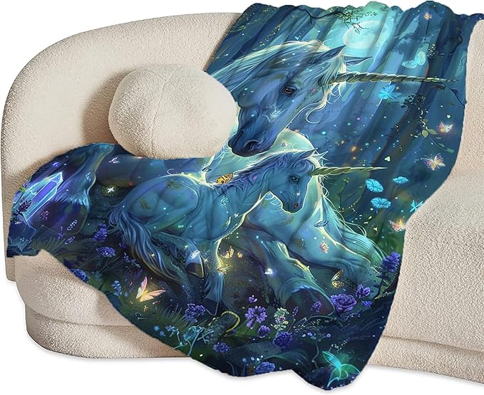 Unicorn Blanket for Girls - White Horse Throw for Women, Men, Boys - Soft Warm Cozy Fleece for Couch, Sofa, Bed - Gifts and Decor - 60"x50"
