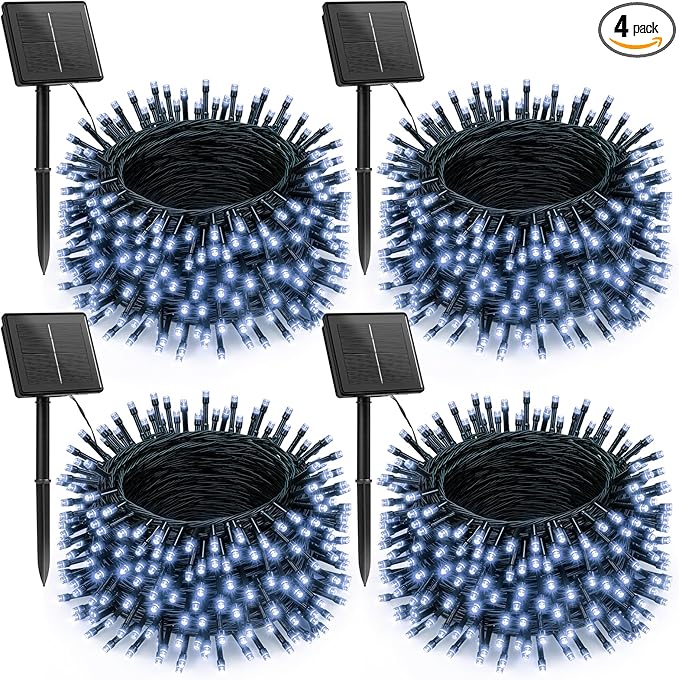 Brightown 4 Pack Solar Christmas Lights Outdoor, Total 184FT 480 LED Solar String Lights Outdoor Waterproof Green Wire with 8 Modes, Solar Fairy Light for Garden Yard Patio Party Decors, Cool White