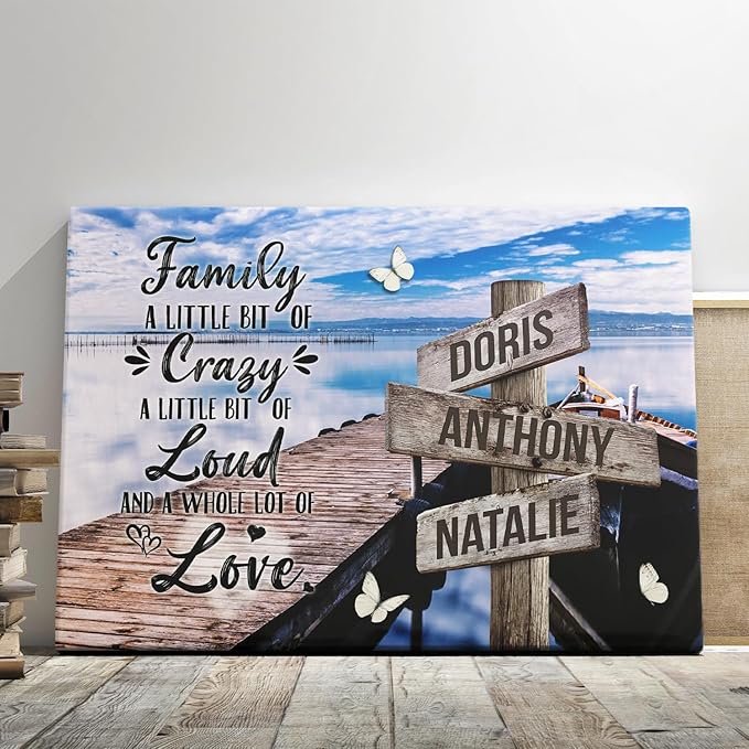 Dem Canvas Personalized Family Canvas With Names, Custom Wooden Sign Names Canvas, Family A Little Bit Of Crazy, Personalized Photo Gifts Street Sign Housewarming Gift