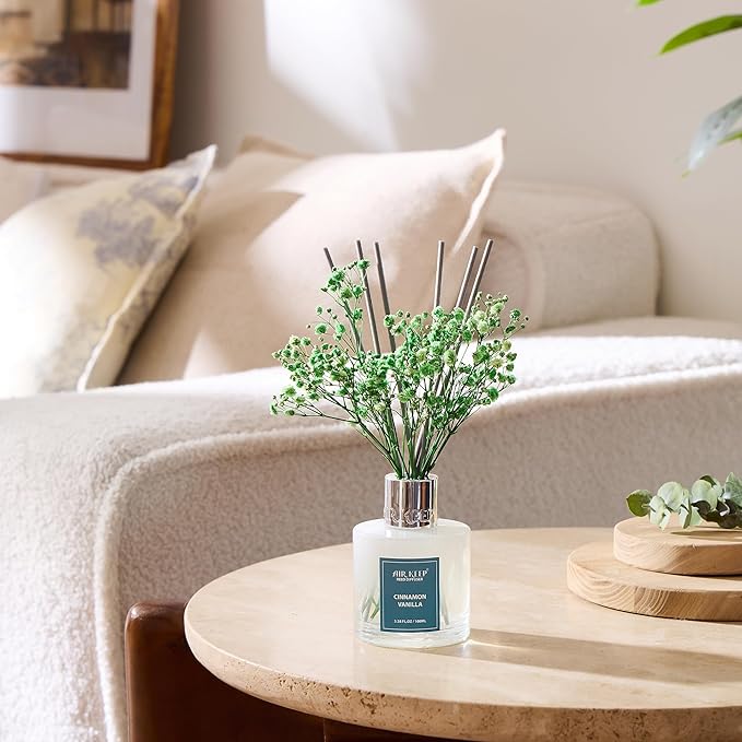 Airkeep Reed Diffuser Set,3.38 fl oz (100 ml) - Cinnamon Vanilla Oil Diffusers with 8 Reed Sticks, Home Fragrance Reed Diffuser for Bathroom Shelf Decor