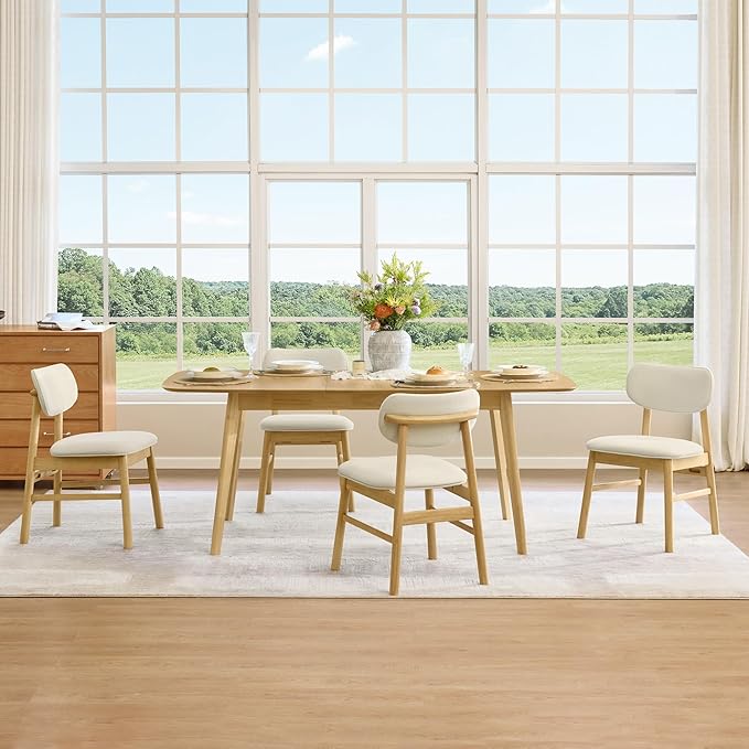 CHITA 59"-75" Extendable Dining Room Table for 4-6, Modern Wood Dining Table for Small Spaces, Kitchen, Space Saving Hidden Leaves, Solid Rubberwood Frame, Oak Venner