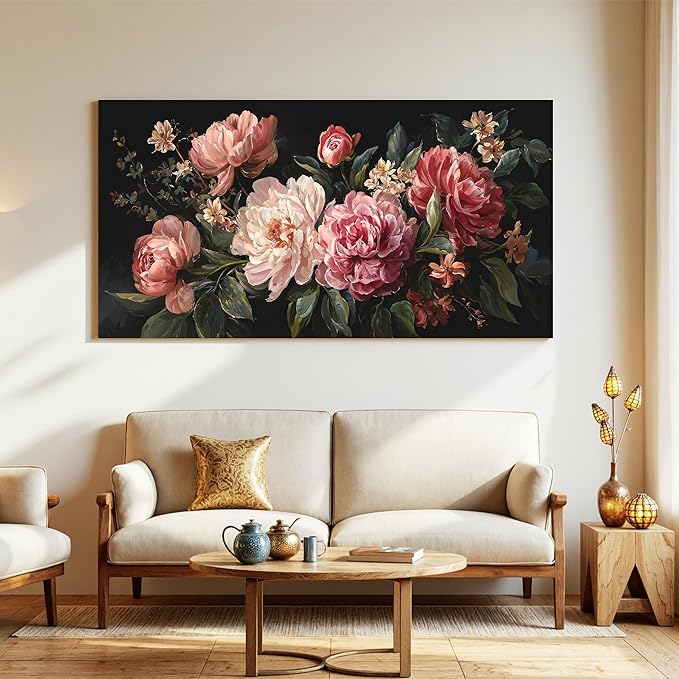 Canvas Wall Art Decor Colorful Flower Pictures Wall Art Decor For Living Room Black Vintage Botanical Wall Art Pictures Prints Artwork Wall Art For Home Bedroom Office Room Wall Decor 20×40 Inch
