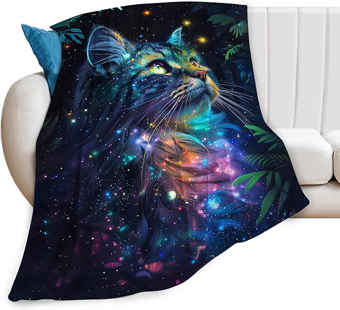 Fantasy Cat Blanket Cat Throw Blanket Cat Gifts and Decor Cat Blanket for Girls Women Boys Men Soft Warm Cozy Fleece Blanket for Couch Sofa Bed 80"x60"