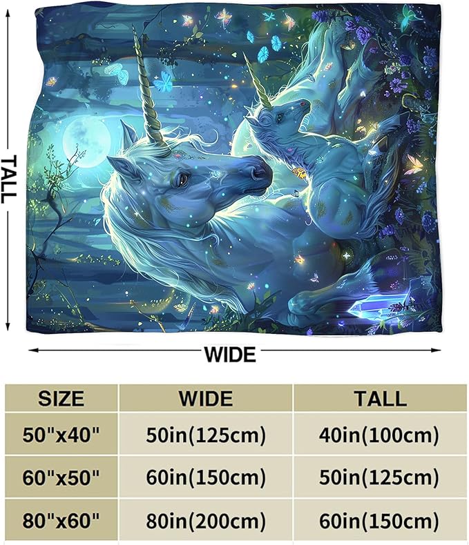 Unicorn Throw Blanket - Soft, Warm & Cozy Fleece for Couch, Sofa, Bed - 50"x40" White Horse Blanket for Girls, Women, Men, Boys