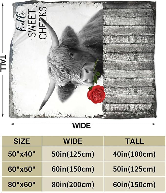 Funny Highland Cow Throw Blanket - Farm Animal Gifts and Decor for Girls, Women, Men, Boys - Soft Warm Cozy Fleece for Couch, Sofa, Bed - 50"x40"