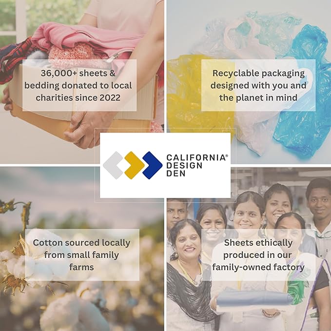 California Design Den King Size Sheet Set - 100% Cotton, 600 Thread Count, Deep Pocket King Sheets, Premium-Feel Bedding with Sateen Weave - Ticking Stripe Pattern