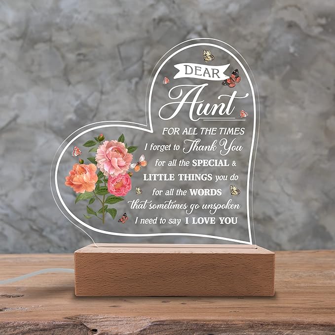 Aunt Gifts Acrylic Night Light - Gifts for Aunt & Niece & Nephew, Birthday, Christmas, Mother's Day