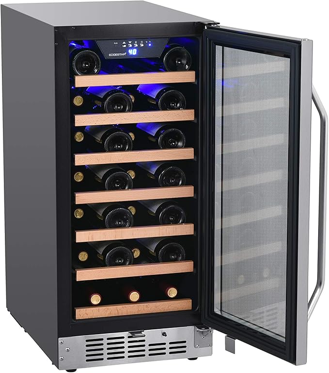 EdgeStar CWR302SZ 15 Inch Wide 25 Bottle Built-In Single Zone Wine Cooler with Reversible Lockable Door and LED Lighting - Stainless Steel