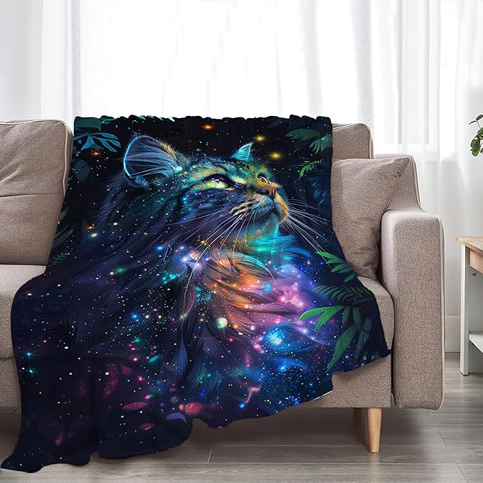 Fantasy Cat Throw - Soft, Warm & Cozy Fleece Blanket for Couch, Sofa & Bed - 50"x40"
