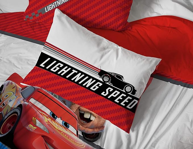 Jay Franco Disney Pixar Cars Racing Machine 7 Piece Queen Bed Set - Includes Comforter & Sheet Set - Bedding Features Lightning McQueen - Super Soft Fade Resistant Microfiber