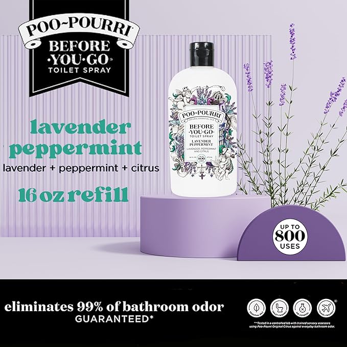 Poo-Pourri Before-You-Go Toilet Spray Refill, Lavender Peppermint, 16 Fl Oz, Up to 800 Uses, Bathroom Odor Deodorizer with Essential Oils for Home or Work, Lavender, Peppermint and Citrus Scent