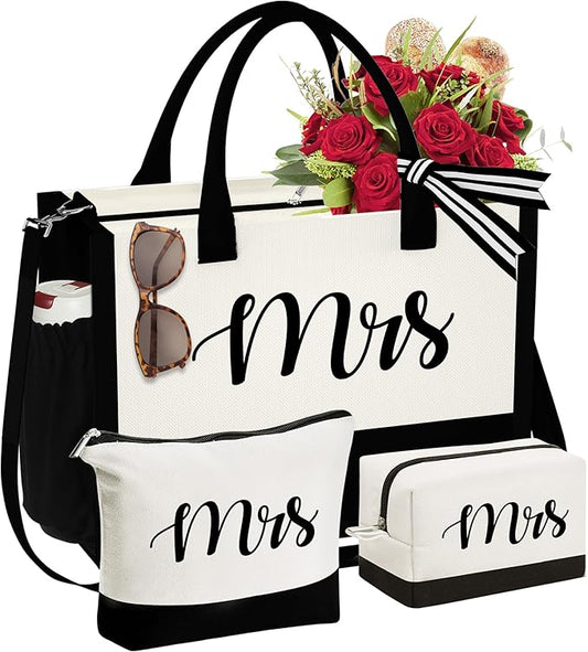 YOOLIFE Christmas Gifts for Women - Initial Canvas Tote Bag & Makeup Bag, Birthday Gifts for Women Mom Sister Friends