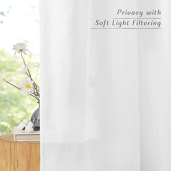 NICETOWN Linen White Curtains for Sliding Glass Door 2 Panels Set, Grommet Thick Room Divider Window Treatment Privacy Assured with Light Filtering for Bedroom/Living Room, W68 x L84