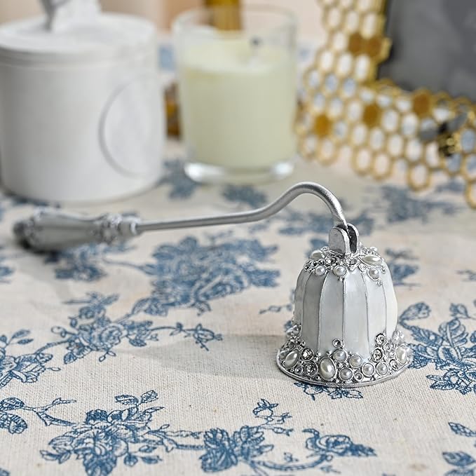 Elegant Royal-Style Candle Snuffer with Pearl Inlay, Metal Handle for Safe and Stylish Candle Extinguishing (Elegant Silver)