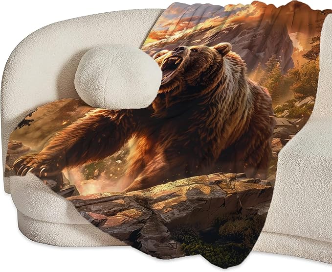 Bear Animal Throw Blanket - Cabin Decor Gift for Girls, Women, Boys, Men - Soft Warm Cozy Fleece for Couch, Sofa, Bed 50"x40"