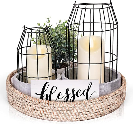 Rustic Farmhouse Decor Set of 7 - for Living Room Dining Table Centerpieces Fireplace Home Decoration- Modern Upscale Kitchen Counter Decor - Gift