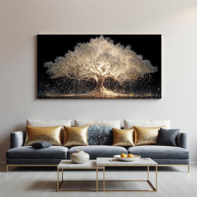 Canvas Wall Art Decor Oversized Gold Fantasy Tree Of Life Canvas Wall Art For Living Room Art Decor White Modern Aesthetics Pictures Prints Artwork For Home Bedroom Office Room Wall Decor 29×58 Inch