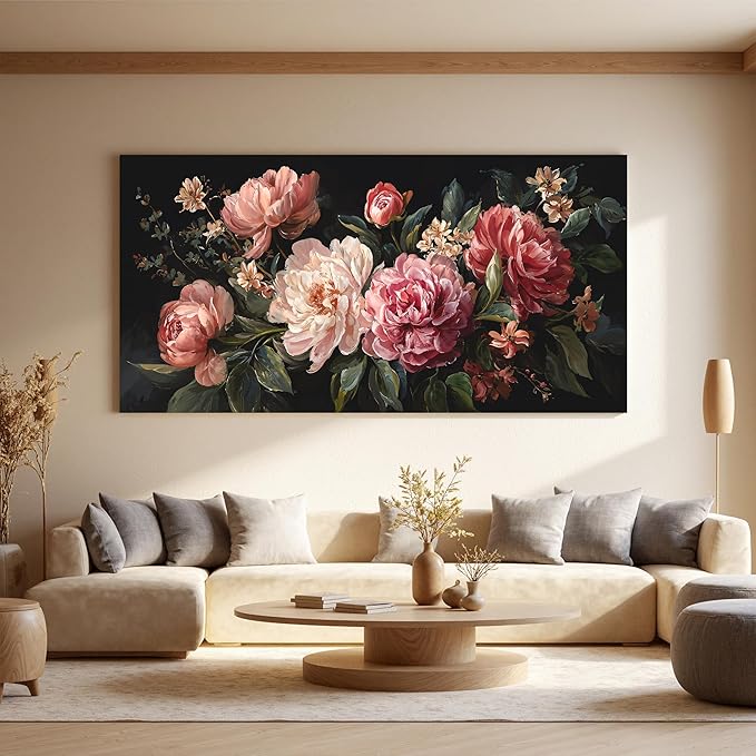 Canvas Wall Art Decor Colorful Flower Canvas Oversized Wall Art For Living Room Black Vintage Botanical Wall Art Pictures Canvas Prints Artwork For Home Bedroom Office Room Wall Decor 29×58 Inch