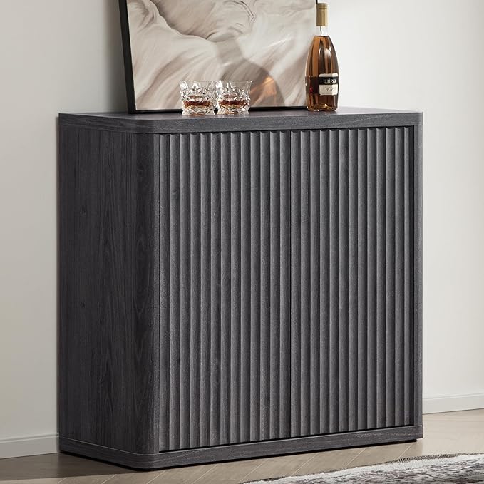 SICOTAS Buffet Cabinet with Storage 34.6" Sideboard Accent Modern Credenza with Doors & Shelves Fluted Tall Media Console Mid Century Coffee Bar Table for Living Room Kitchen Dining Room Hallway