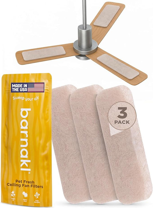 Barnakl Pet Fresh Ceiling Fan Filters for Blades, Zeolite Air Filters, Ceiling Fan Air Purifier Pads, Odorless Pet Odor Eliminator for Home, Fan Filters for Dust, Dander & Odors – 3 Pack