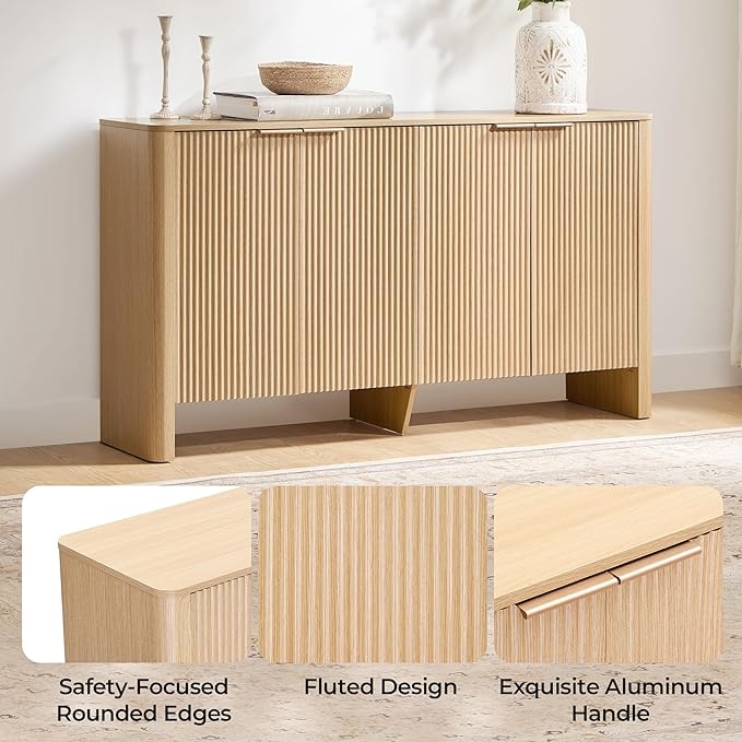 CHITA 61" Sideboard Buffet Cabinet with Storage, Living Room Accent Cabinet with Doors and Adjustable Shelves, for Bar, Kitchen, Oak