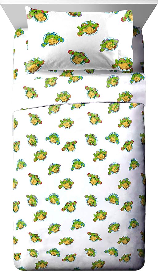 Jay Franco Nickelodeon Teenage Mutant Ninja Turtles Green Bricks 4 Piece Toddler Bed Set - Includes Reversible Comforter & Sheet Set Bedding - Super Soft Fade Resistant Microfiber