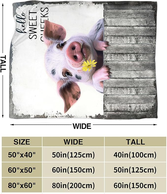 Funny Farm Pig Blanket - Soft Warm Cozy Fleece Throw for Girls, Women, Men, Boys - Animal Gifts and Decor for Couch, Sofa, Bed - 50"x40"