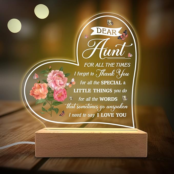 Aunt Gifts Acrylic Night Light - Gifts for Aunt & Niece & Nephew, Birthday, Christmas, Mother's Day