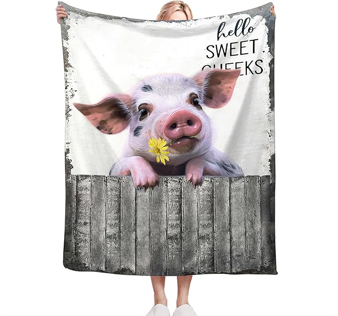 Funny Farm Pig Blanket - Soft Warm Cozy Fleece Throw for Girls, Women, Men, Boys - Animal Gifts and Decor for Couch, Sofa, Bed - 50"x40"