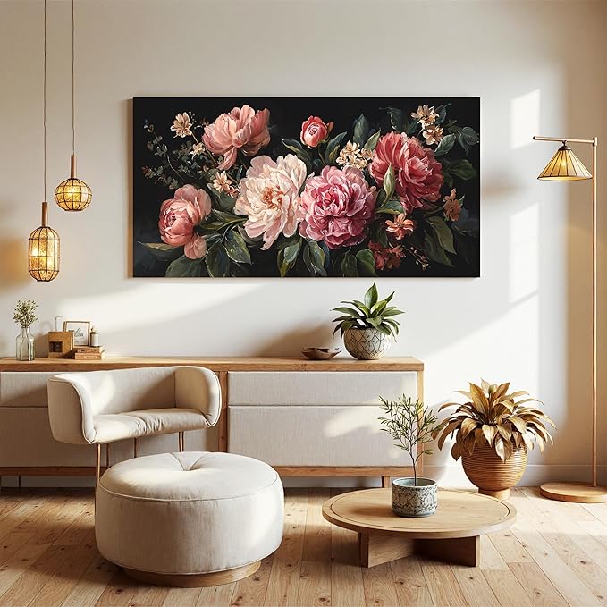 Canvas Wall Art Decor Colorful Flower Pictures Wall Art Decor For Living Room Black Vintage Botanical Wall Art Pictures Prints Artwork Wall Art For Home Bedroom Office Room Wall Decor 20×40 Inch