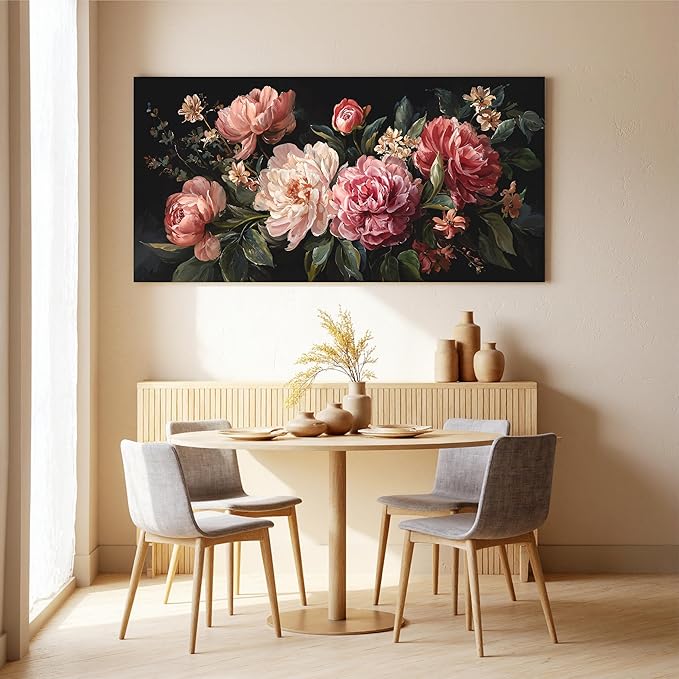 Canvas Wall Art Decor Colorful Flower Pictures Wall Art Decor For Living Room Black Vintage Botanical Wall Art Pictures Prints Artwork Wall Art For Home Bedroom Office Room Wall Decor 20×40 Inch