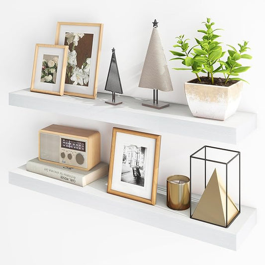 Fun Memories Floating Shelves for Wall, 36Inch Floating Shelves Set of 2, Hanging Shelf with Invisible Brackets, Bathroom Shelves for Living Room, Bedroom, Kitchen- White