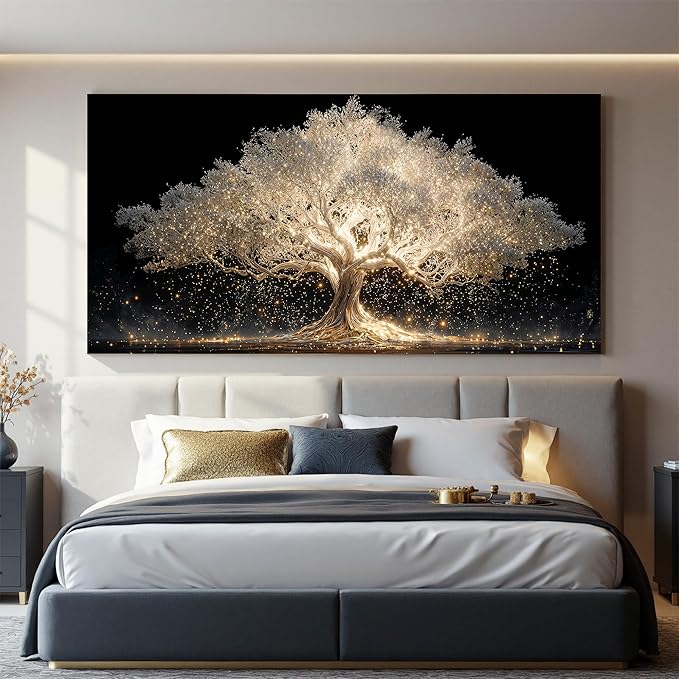 Canvas Wall Art Decor Oversized Gold Fantasy Tree Of Life Canvas Wall Art For Living Room Art Decor White Modern Aesthetics Pictures Prints Artwork For Home Bedroom Office Room Wall Decor 29×58 Inch
