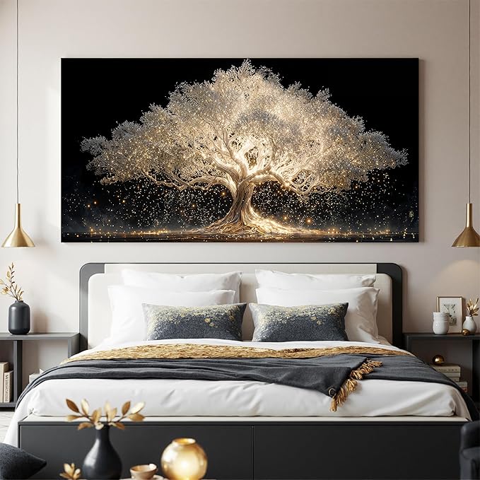 Canvas Wall Art Decor Gold Fantasy Tree Of Life Wall Canvas Art For Living Room Pictures Wall Decor White Modern Aesthetics Prints Decor Artwork For Home Bedroom Office Room Wall Decor 20×40 Inch