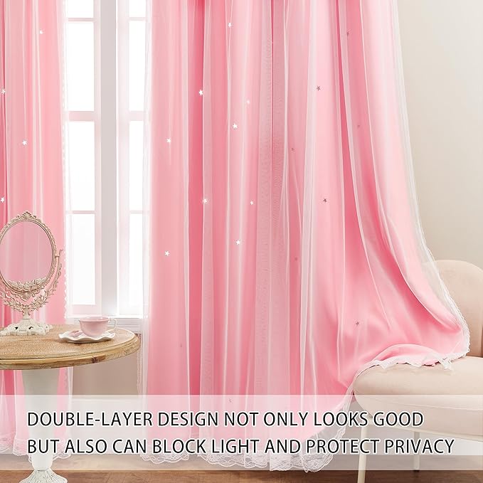 XiDi Pink Curtains for Bedroom, Girls Room Blackout Curtains, Kids Room Darkening Curtains, Hot Pink Decor, 1 Panel