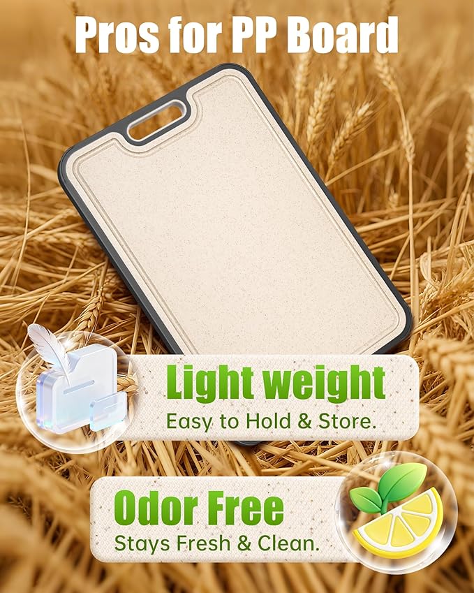 Titanium Cutting Boards for Kitchen, Non Toxic 2-in-1 Cutting Board Double Sided, Food Grade Pure Titanium and Wheat Straw PP, Easy to Clean Large Size 16”×11”