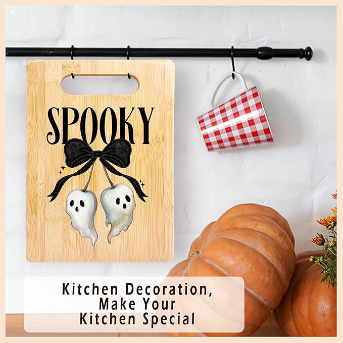 SPBL&L Halloween Ghost Cutting Board, Halloween Gifts for Women, Ghost Kitchen Decor, Coquette Bow Spooky Ghosts Decorative Bamboo Cutting Chopping Board for Kitchen
