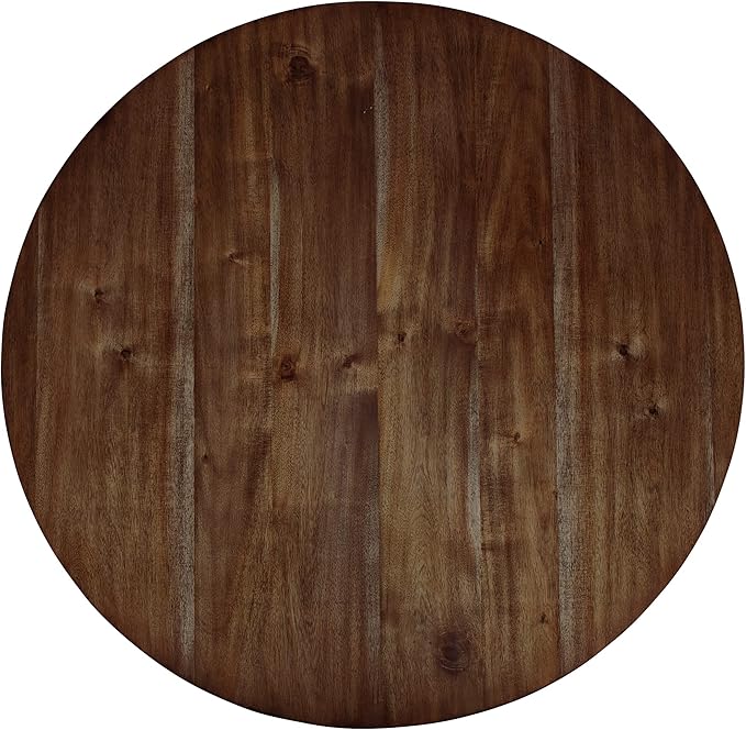 Hekman Monterey Point Round Dining Table – Round Solid Wood Dining Table, Slab Top Acacia Veneers, 4-Sided Tapered Iron Legs, Rustic Mide-Century Modern Style, Brown, Kithcen and Dining Room Furniture